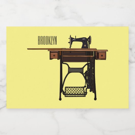 Afbeelding cartoon naaimachine voedselcontainer etiket (Enkel label)