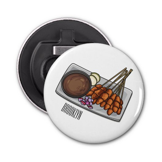 Afbeelding cartoon satay button flesopener (Voorkant)