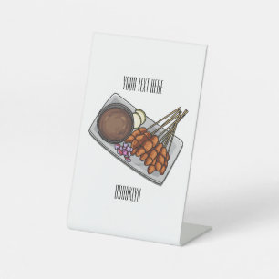 Afbeelding cartoon satay reclamebord met voetstuk