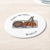 Afbeelding cartoon satay ronde kartonnen onderzetter (Gebogen)