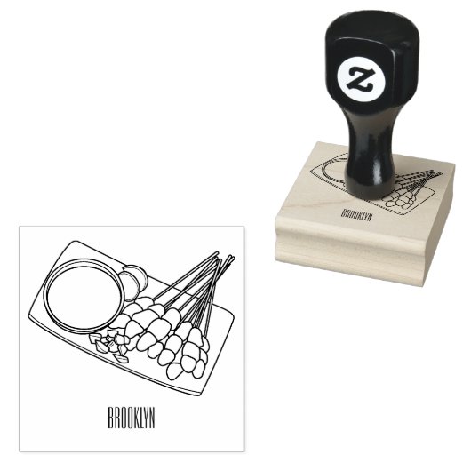 Afbeelding cartoon satay rubberstempel (Gestempeld)