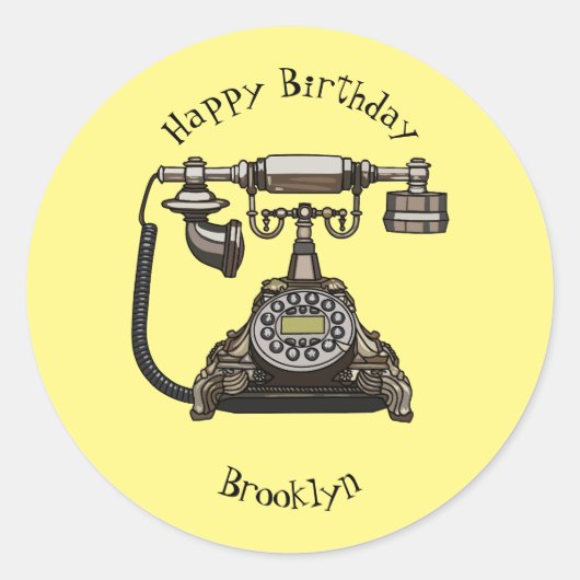 Afbeelding cartoon telefoon ronde sticker (Voorkant)