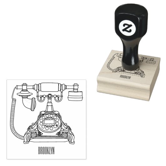 Afbeelding cartoon telefoon rubberstempel (Gestempeld)