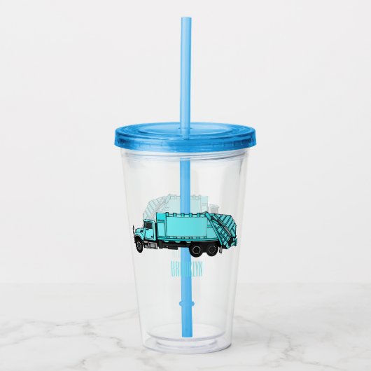 Afbeelding cartoon vuilniswagen acryl drinkbeker (Voorkant)