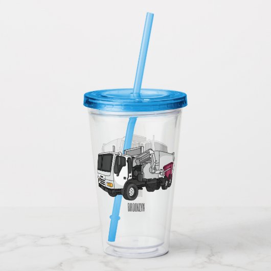 Afbeelding cartoon vuilniswagen acryl drinkbeker (Achterkant)