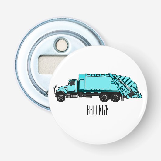 Afbeelding cartoon vuilniswagen button flesopener (Voorkant)