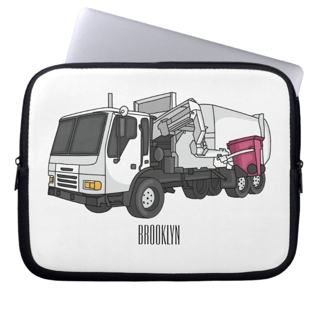Afbeelding cartoon vuilniswagen laptop sleeve (Voorkant)