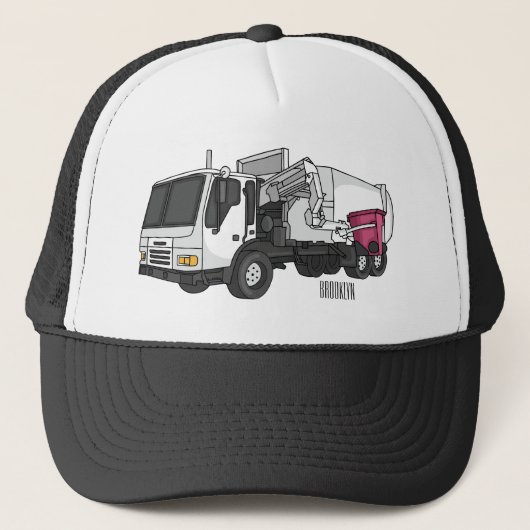 Afbeelding cartoon vuilniswagen trucker pet (Voorkant)