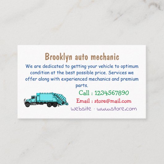 Afbeelding cartoon vuilniswagen visitekaartje (Voorkant)