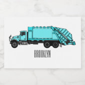 Afbeelding cartoon vuilniswagen voedselcontainer etiket (Enkel label)