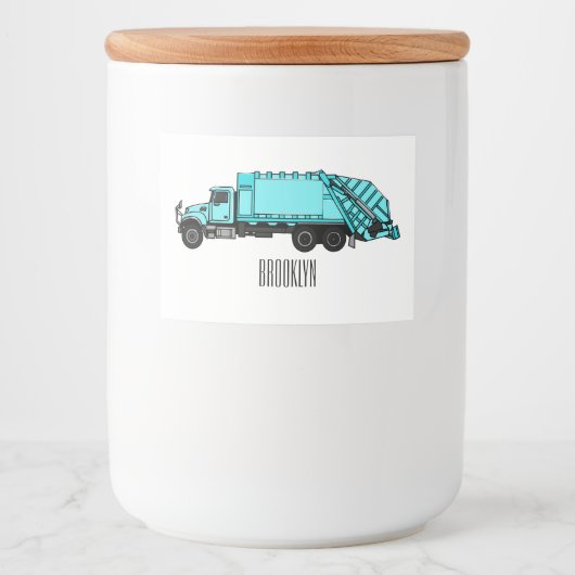 Afbeelding cartoon vuilniswagen voedselcontainer etiket (Voorkant)