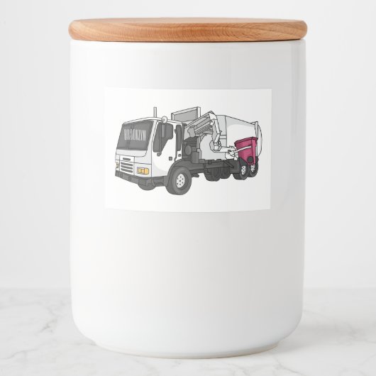 Afbeelding cartoon vuilniswagen voedselcontainer etiket (Voorkant)