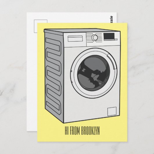 Afbeelding cartoon wasmachine briefkaart (Voorkant / Achterkant)