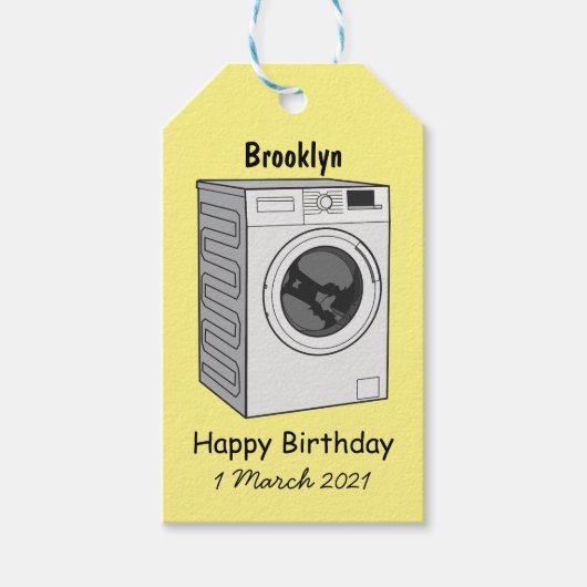 Afbeelding cartoon wasmachine cadeaulabel (Voorkant)