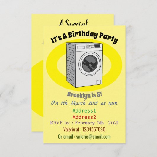 Afbeelding cartoon wasmachine kaart (Voorkant / Achterkant)
