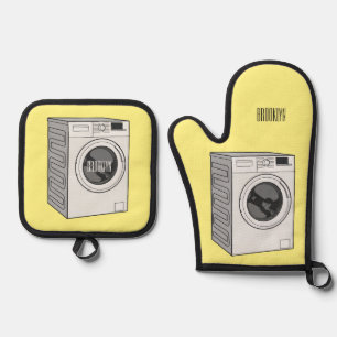 Afbeelding cartoon wasmachine ovenwant & pannenlap set