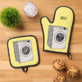 Afbeelding cartoon wasmachine ovenwant & pannenlap set (Top down)