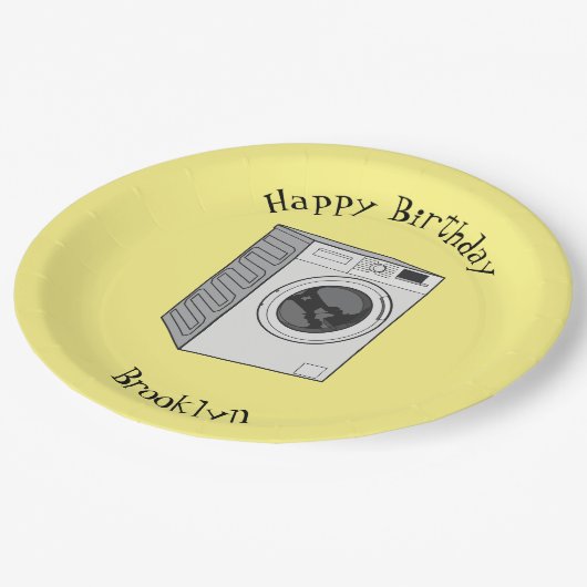 Afbeelding cartoon wasmachine papieren bordje (Gekanteld)