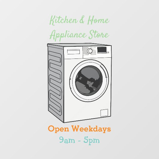 Afbeelding cartoon wasmachine raamsticker (Vel)