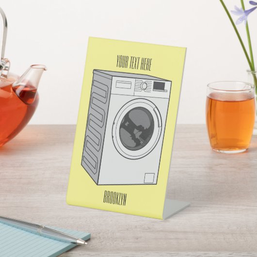 Afbeelding cartoon wasmachine reclamebord met voetstuk (Insitu)