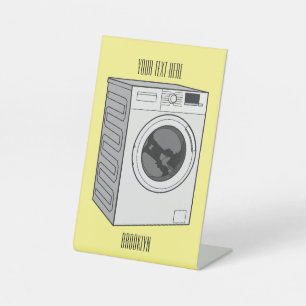Afbeelding cartoon wasmachine reclamebord met voetstuk