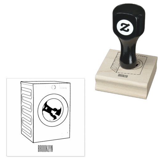 Afbeelding cartoon wasmachine rubberstempel (Gestempeld)