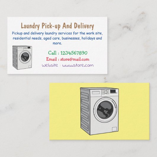 Afbeelding cartoon wasmachine visitekaartje (Voorkant / Achterkant)