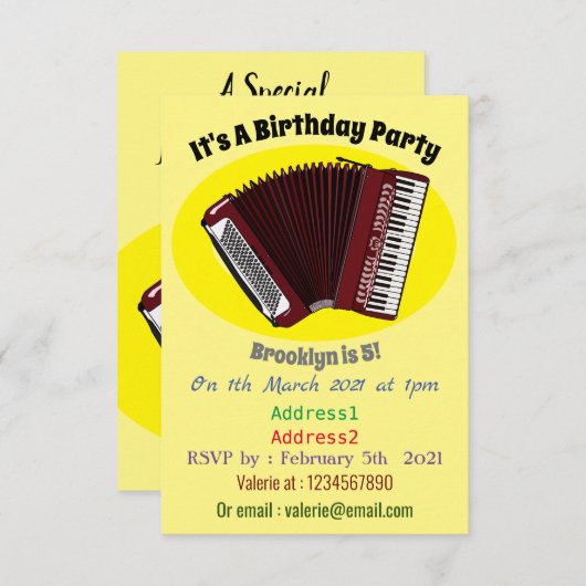 Afbeelding cordion cartoon kaart (Voorkant / Achterkant)