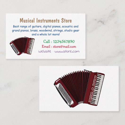 Afbeelding cordion cartoon visitekaartje (Voorkant / Achterkant)