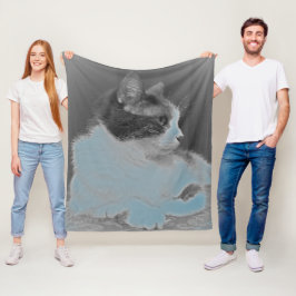 Afbeelding Cute White en Grey Cat Profile Fleece Deken