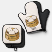 Afbeelding dim sum cartoon ovenwant & pannenlap set (Voorkant / Achterkant)