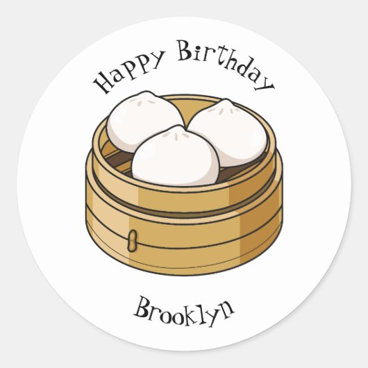 Afbeelding dim sum cartoon ronde sticker (Voorkant)