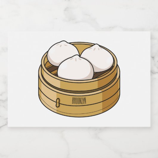 Afbeelding dim sum cartoon voedselcontainer etiket (Enkel label)