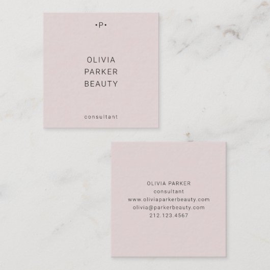 Afbeelding en minimumaantal monogram | Blush Vierkante Visitekaartje (Voorkant / Achterkant)