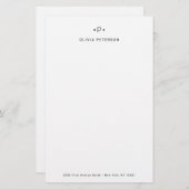 Afbeelding en minimumaantal monogram | Zwart-wit Briefpapier (Voorkant / Achterkant)