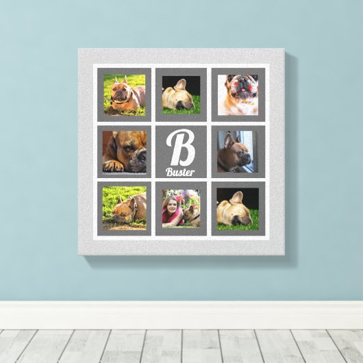 afbeelding foto collage monogram grijs en wit canvas afdruk (Insitu (Houten vloer))