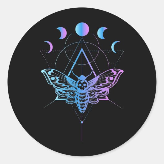 Afbeelding Gothic Moon Moth Crescent Geometry Ronde Sticker (Voorkant)