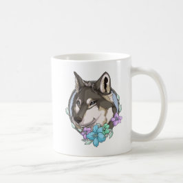 Afbeelding Gray Wolf en Flowers Koffiemok