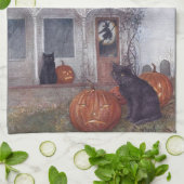 Afbeelding Halloween Hauted House met Black Cat Theedoek (Gevouwen)