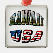 Afbeelding Hawaii en Vlagtekst VS Metalen Ornament (Voorkant)