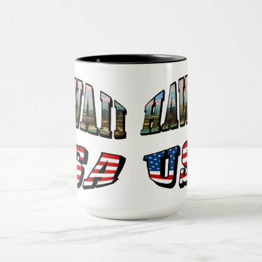 Afbeelding Hawaii en Vlagtekst VS Mok (Midden)