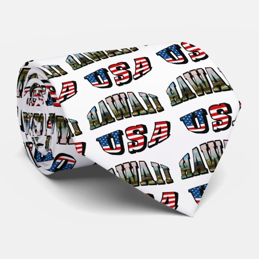 Afbeelding Hawaii en Vlagtekst VS Stropdas (Opgerold)