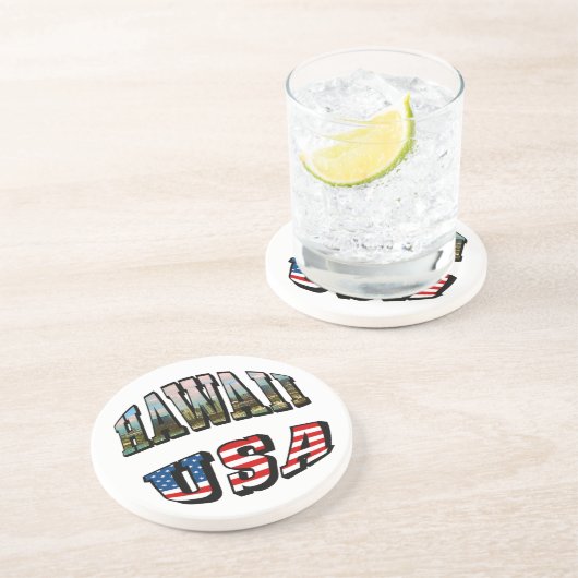Afbeelding Hawaii en Vlagtekst VS Zandsteen Onderzetter (Zijkant)