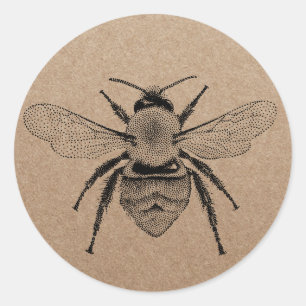 afbeelding honingbijen Rustic Kraft Ronde Sticker