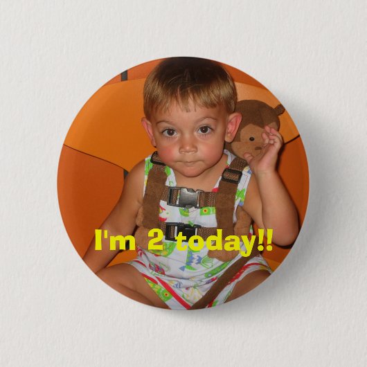 Afbeelding, ik ben 2 vandaag!! ronde button 5,7 cm (Voorkant)