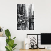 Afbeelding in de regen zwart-wit - kunst poster (Thuiskantoor)