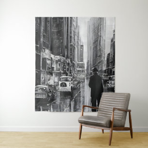 Afbeelding in de regen zwart-wit - kunst wandkleed
