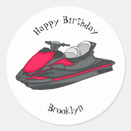 Afbeelding Jet ski cartoon Ronde Sticker (Voorkant)