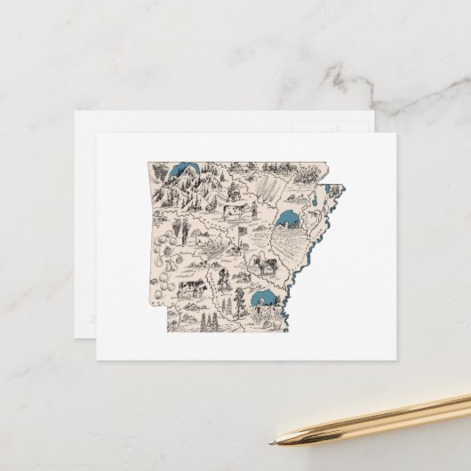  Afbeelding kaart Antiek staatskaart Arkansas (Voorkant / Achterkant in situ)