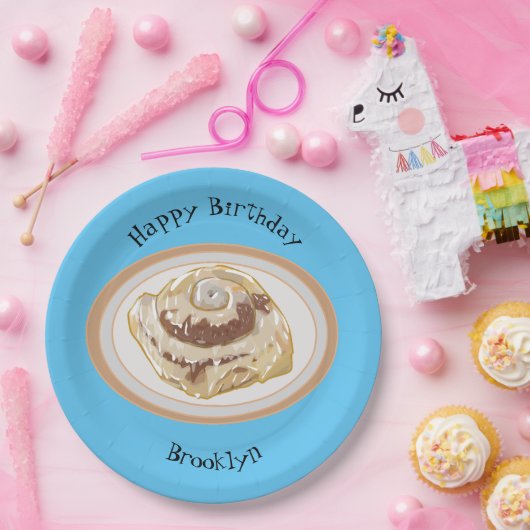 Afbeelding kaneelrol cartoon papieren bordje (Feest)